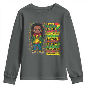 I Am Black Child Youth Sweatshirt Locd Boy African American Pride Black History Month TS02 Dark Heather Print Your Wear