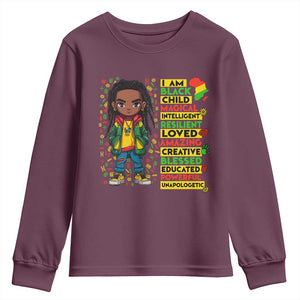 I Am Black Child Youth Sweatshirt Locd Boy African American Pride Black History Month TS02 Maroon Print Your Wear