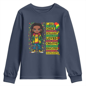 I Am Black Child Youth Sweatshirt Locd Boy African American Pride Black History Month TS02 Navy Print Your Wear