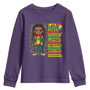I Am Black Child Youth Sweatshirt Locd Boy African American Pride Black History Month TS02 Purple Print Your Wear