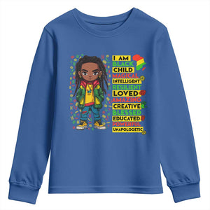 I Am Black Child Youth Sweatshirt Locd Boy African American Pride Black History Month TS02 Royal Blue Print Your Wear