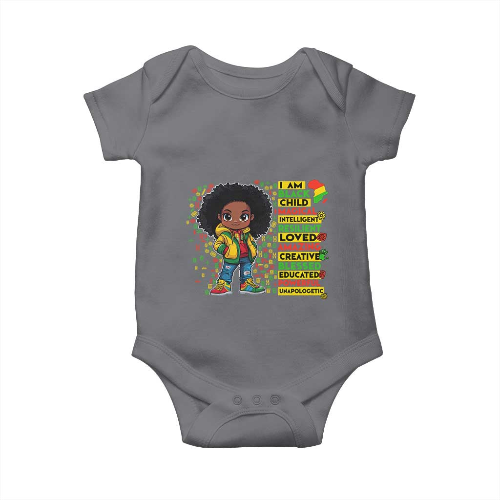 I Am Black Child Baby Onesie Afro Girl African American Pride Black History Month TS02 Charcoal Print Your Wear