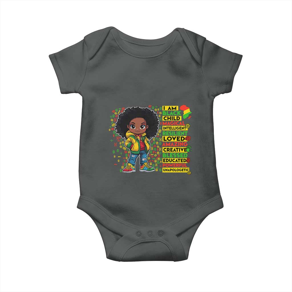 I Am Black Child Baby Onesie Afro Girl African American Pride Black History Month TS02 Dark Heather Print Your Wear