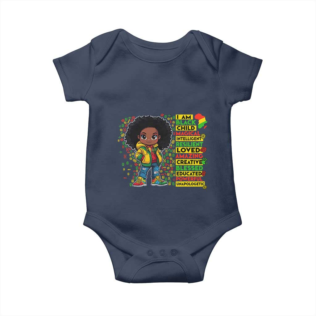 I Am Black Child Baby Onesie Afro Girl African American Pride Black History Month TS02 Navy Print Your Wear