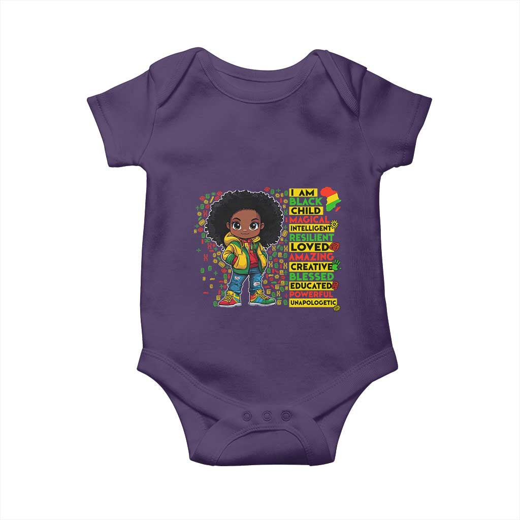 I Am Black Child Baby Onesie Afro Girl African American Pride Black History Month TS02 Purple Print Your Wear