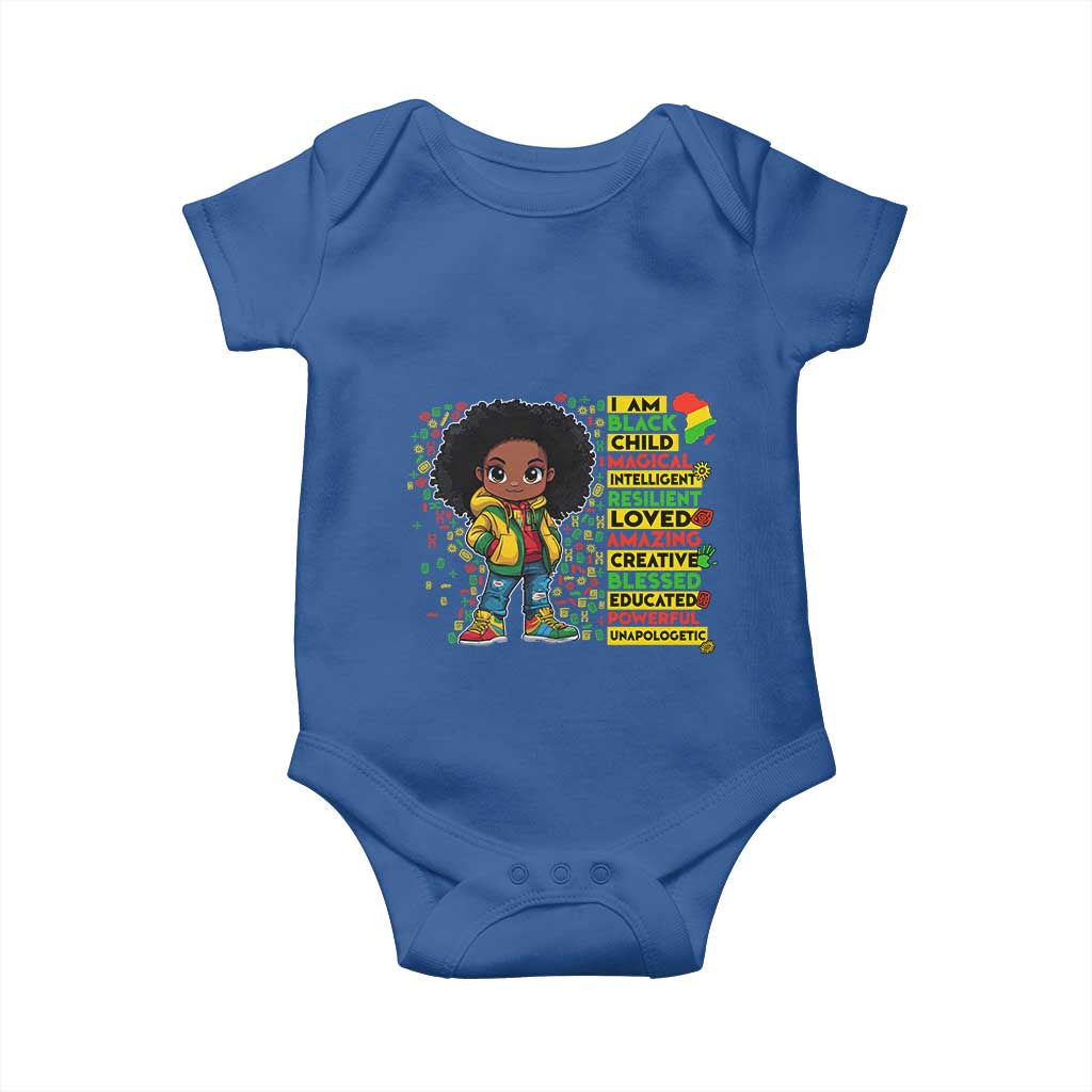I Am Black Child Baby Onesie Afro Girl African American Pride Black History Month TS02 Royal Blue Print Your Wear