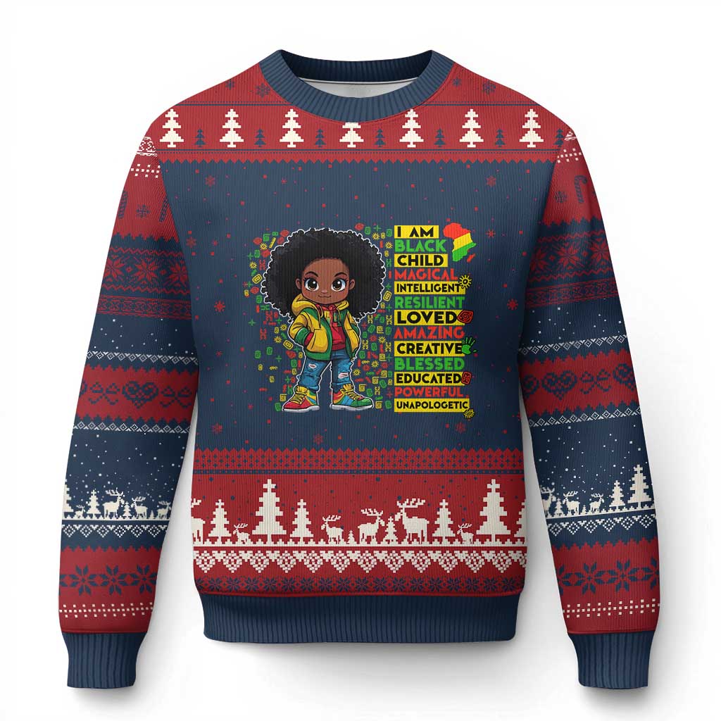 I Am Black Child Ugly Christmas Sweater Afro Girl African American Pride Black History Month TS02 Navy Red Print Your Wear