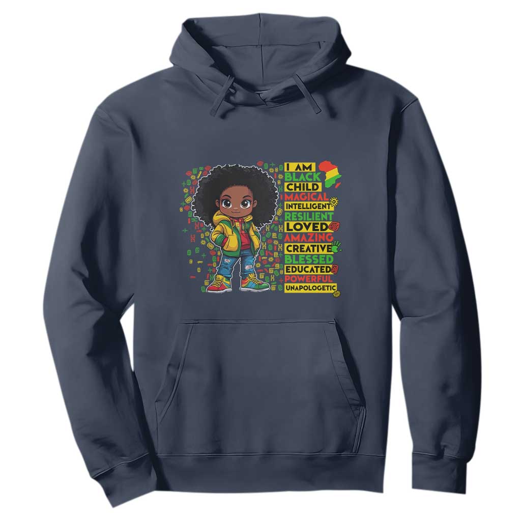 I Am Black Child Hoodie Afro Girl African American Pride Black History Month TS02 Navy Print Your Wear