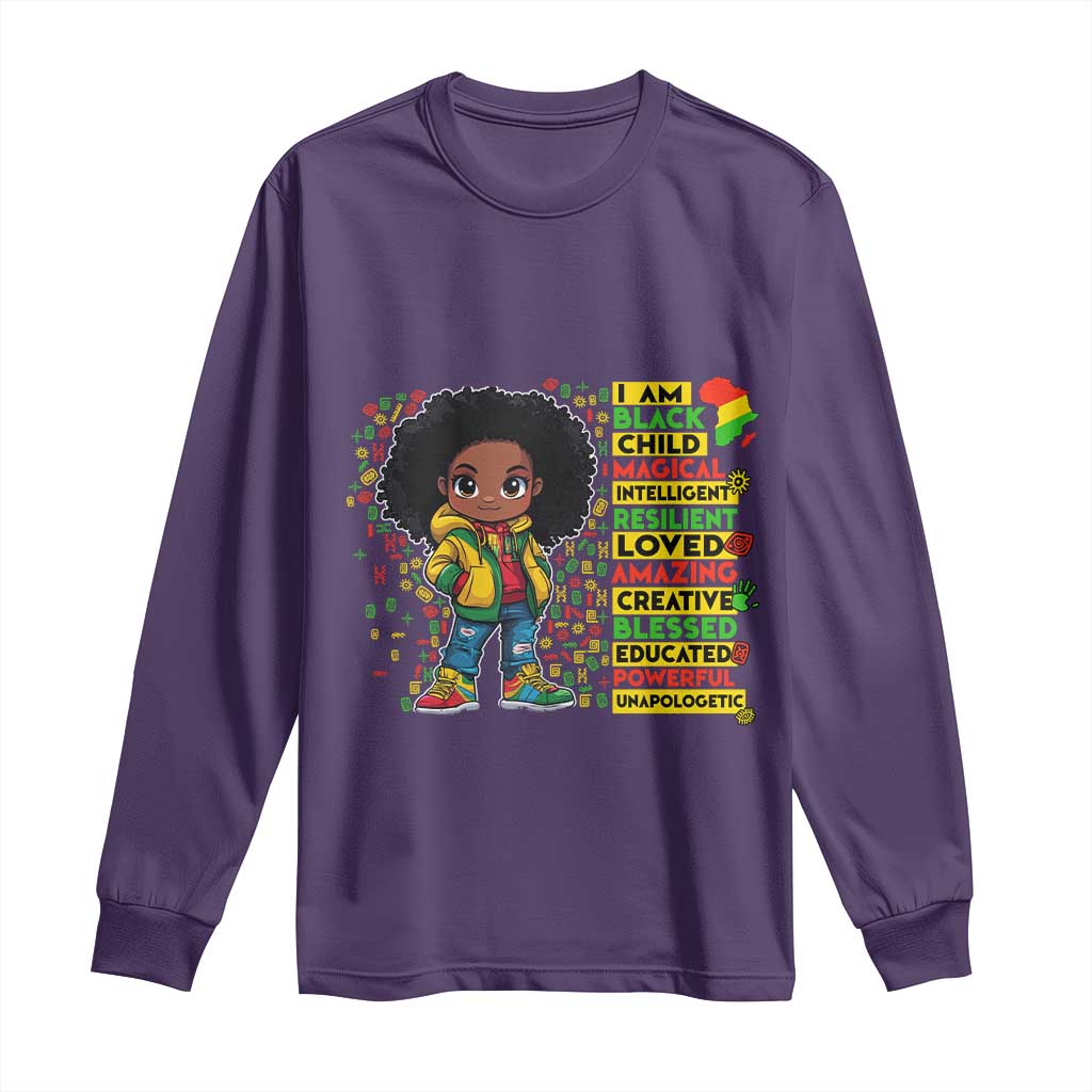I Am Black Child Long Sleeve Shirt Afro Girl African American Pride Black History Month TS02 Purple Print Your Wear