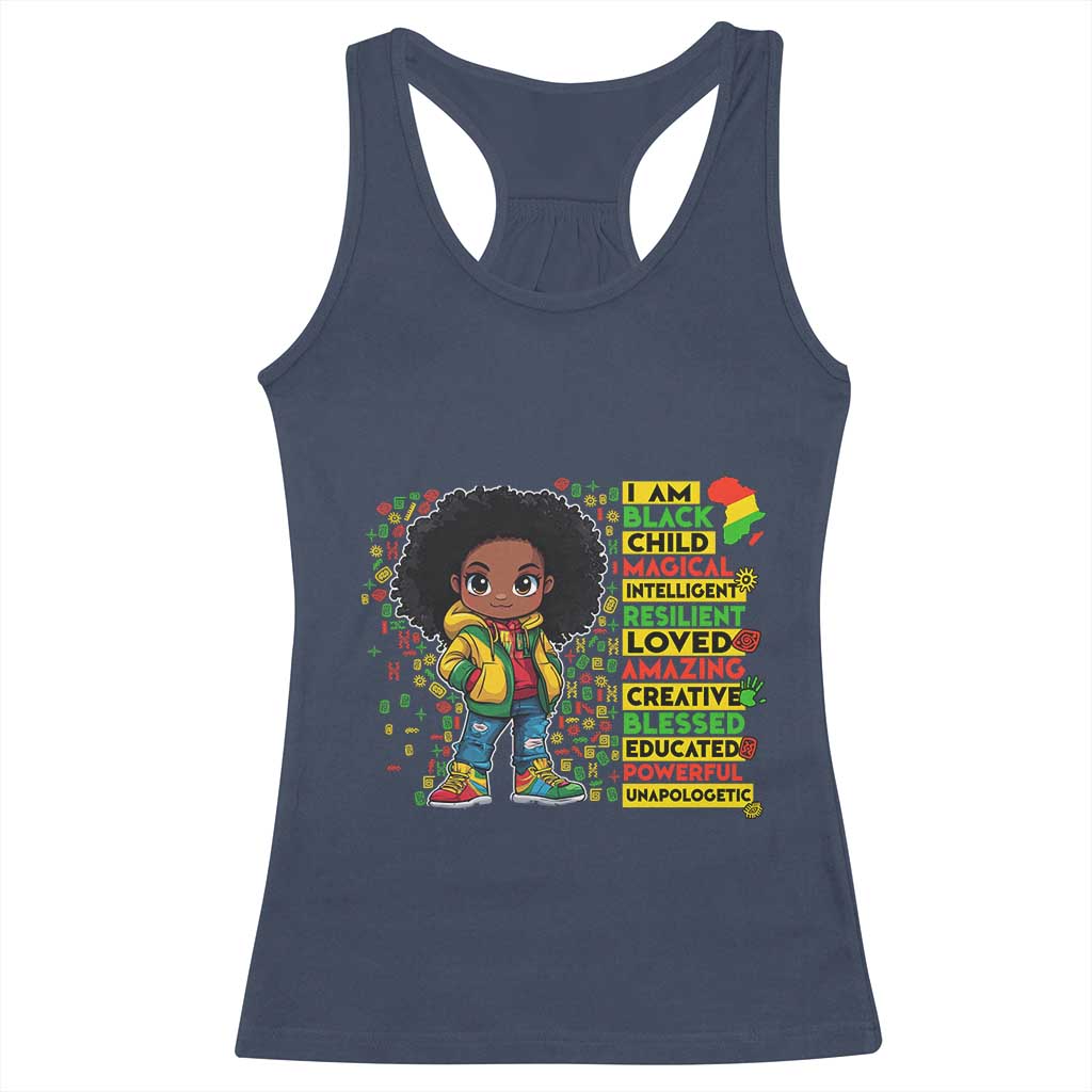 I Am Black Child Racerback Tank Top Afro Girl African American Pride Black History Month TS02 Navy Print Your Wear