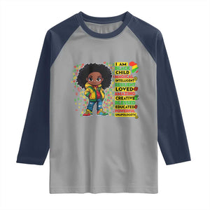 I Am Black Child Raglan Shirt Afro African American Pride Black History Month TS02 Sport Gray Navy Print Your Wear
