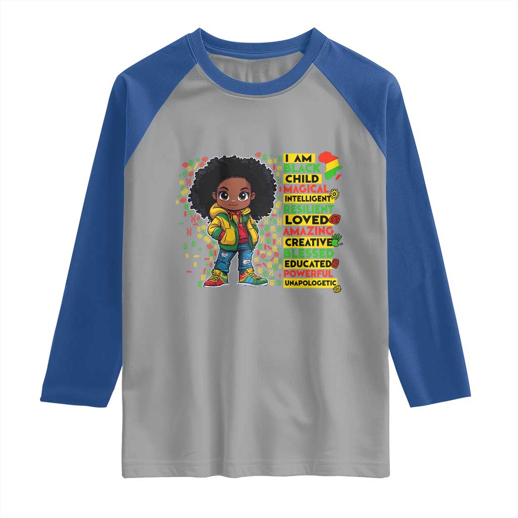 I Am Black Child Raglan Shirt Afro African American Pride Black History Month TS02 Sport Gray Royal Print Your Wear