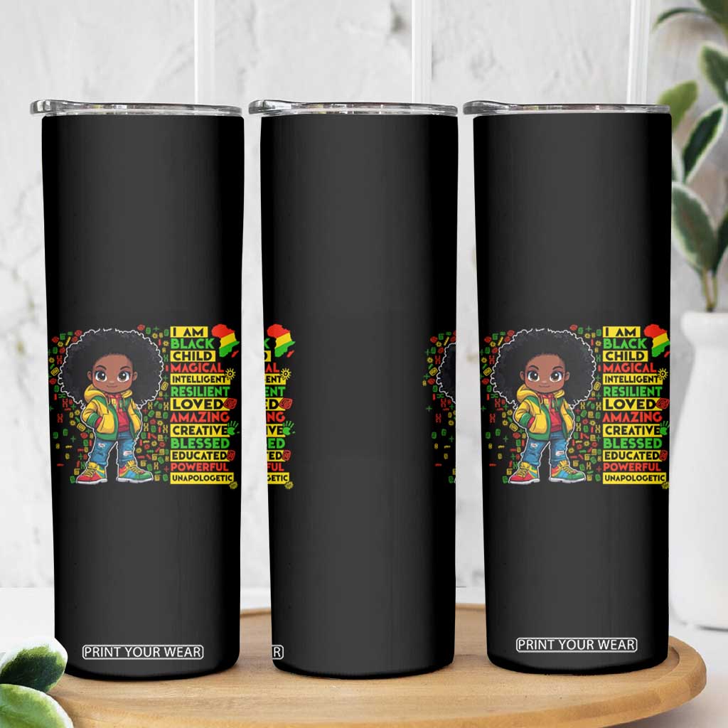 I Am Black Child Skinny Tumbler Afro Girl African American Pride Black History Month TS02 Print Your Wear