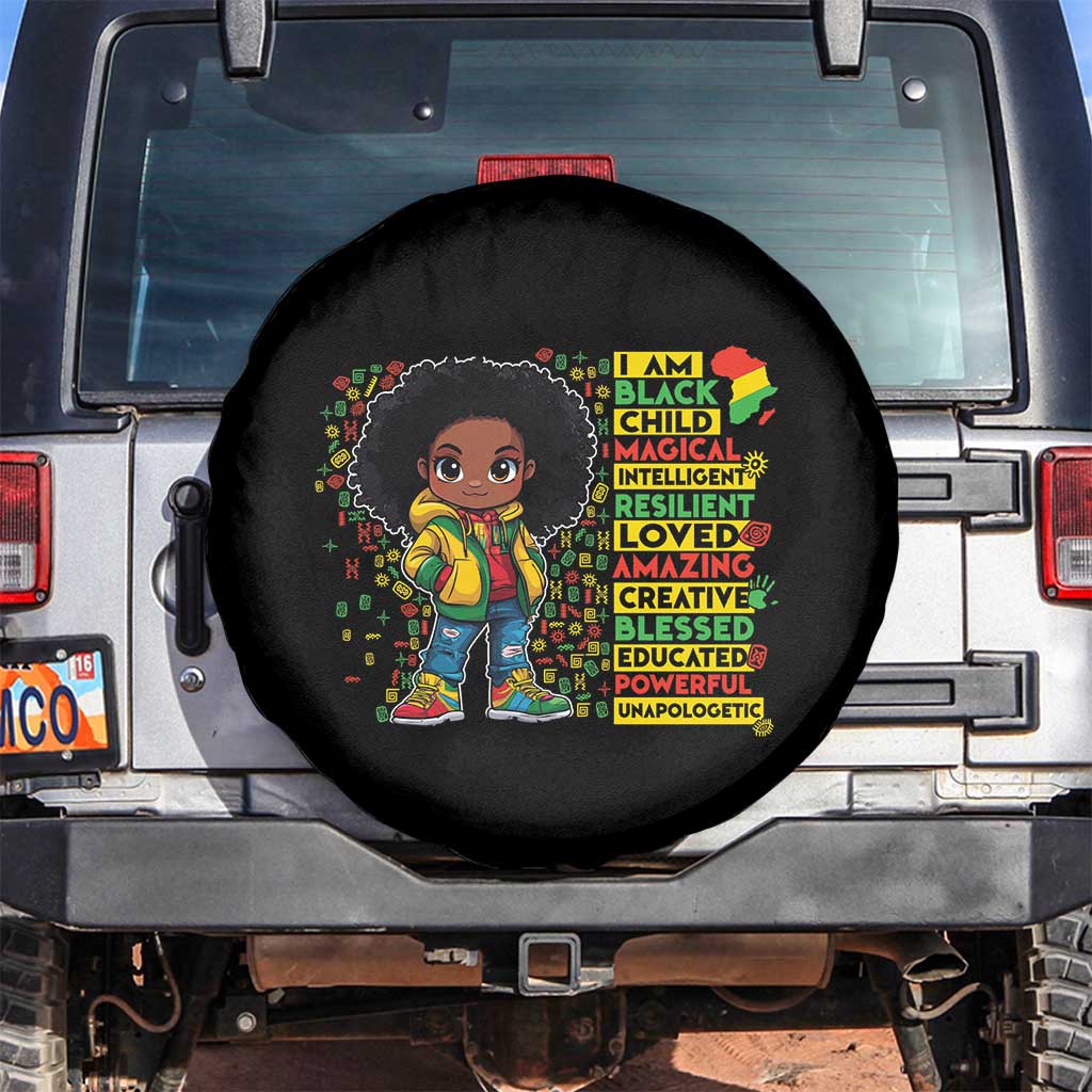 I Am Black Child Spare Tire Cover Afro Girl African American Pride Black History Month TS02 No hole Black Print Your Wear