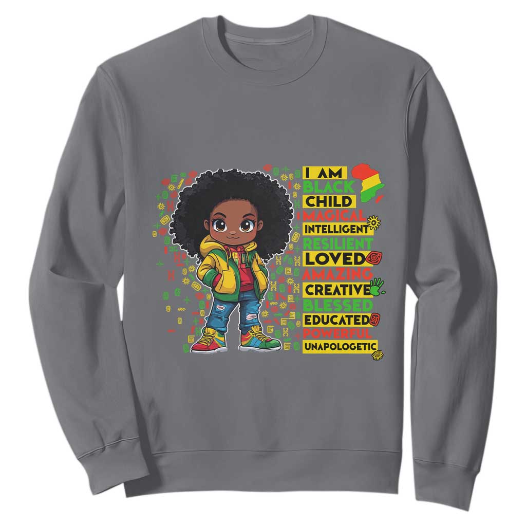 I Am Black Child Sweatshirt Afro Girl African American Pride Black History Month TS02 Charcoal Print Your Wear