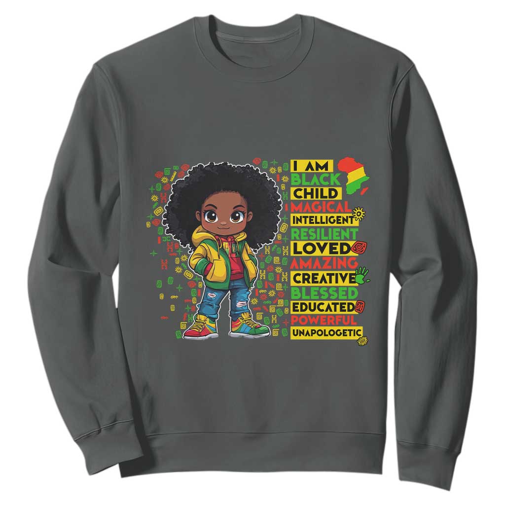 I Am Black Child Sweatshirt Afro Girl African American Pride Black History Month TS02 Dark Heather Print Your Wear