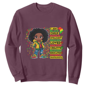 I Am Black Child Sweatshirt Afro Girl African American Pride Black History Month TS02 Maroon Print Your Wear