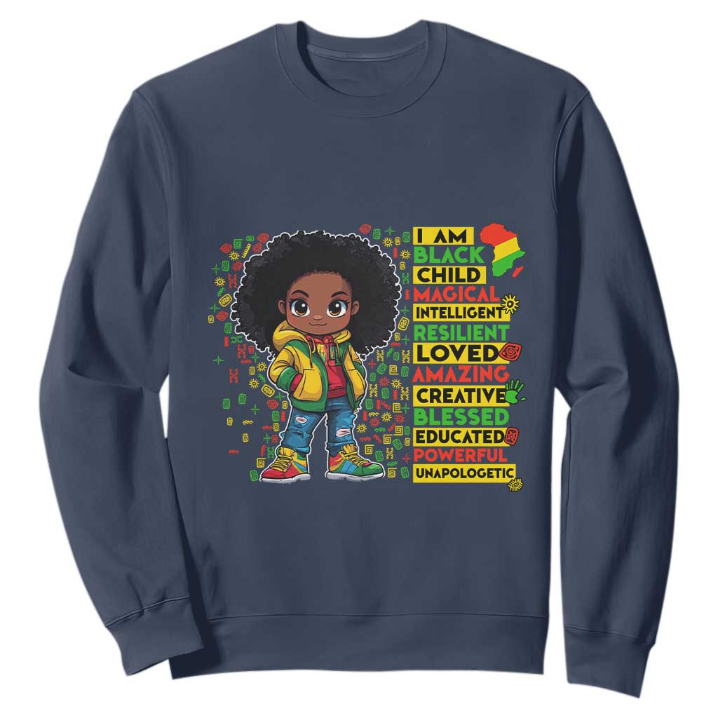 I Am Black Child Sweatshirt Afro Girl African American Pride Black History Month TS02 Navy Print Your Wear