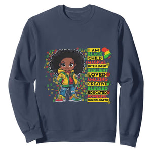 I Am Black Child Sweatshirt Afro Girl African American Pride Black History Month TS02 Navy Print Your Wear