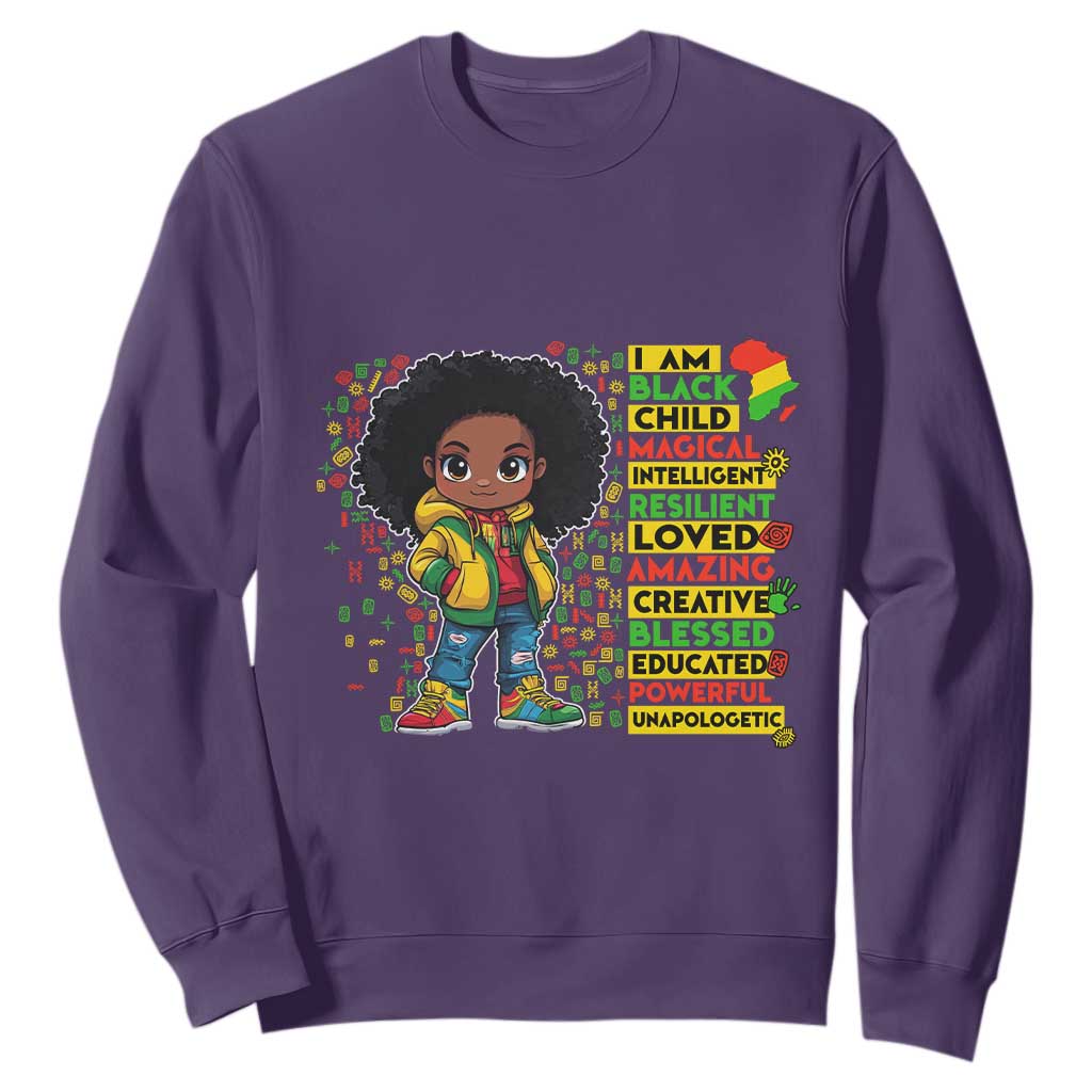 I Am Black Child Sweatshirt Afro Girl African American Pride Black History Month TS02 Purple Print Your Wear