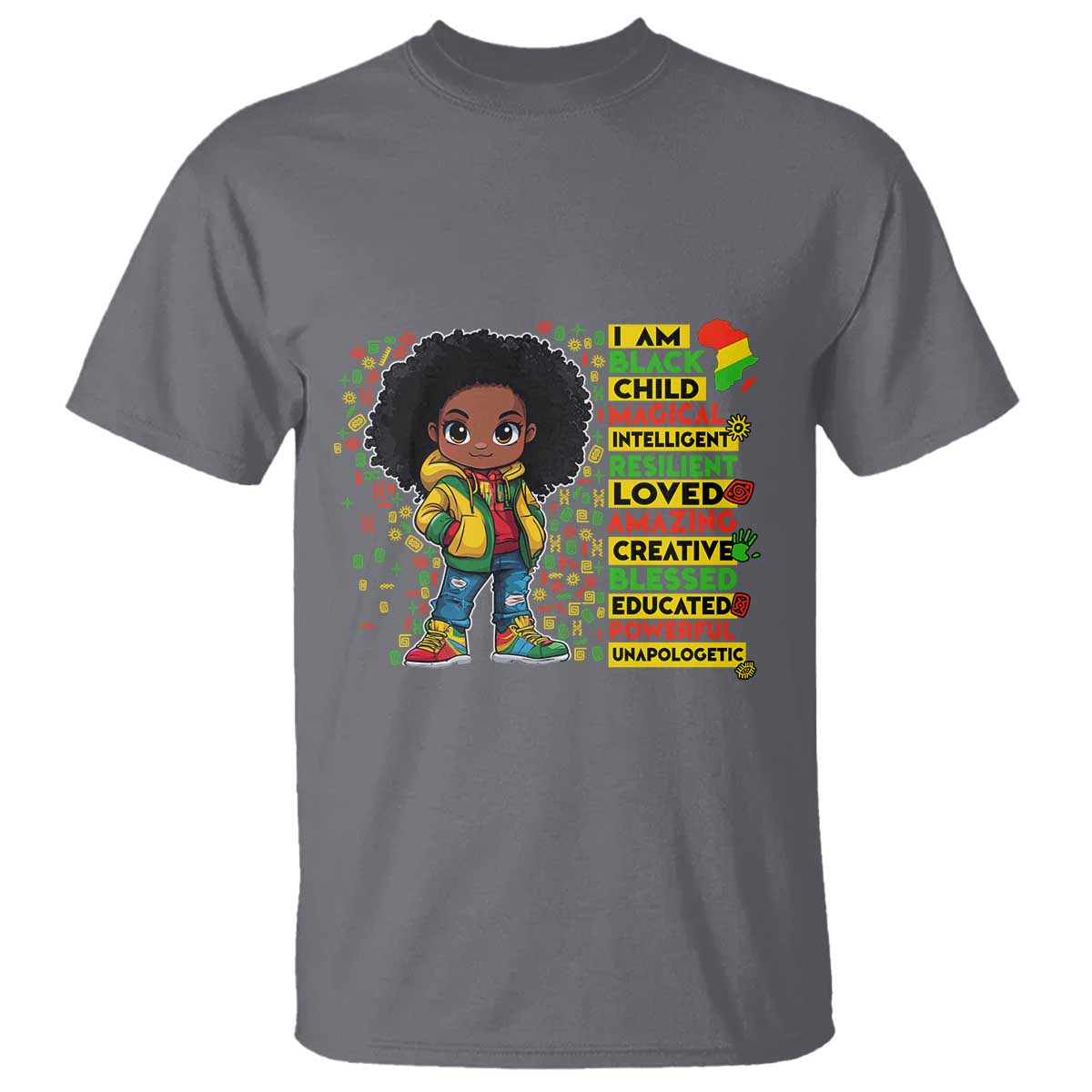 I Am Black Child T Shirt Afro Girl African American Pride Black History Month TS02 Charcoal Print Your Wear
