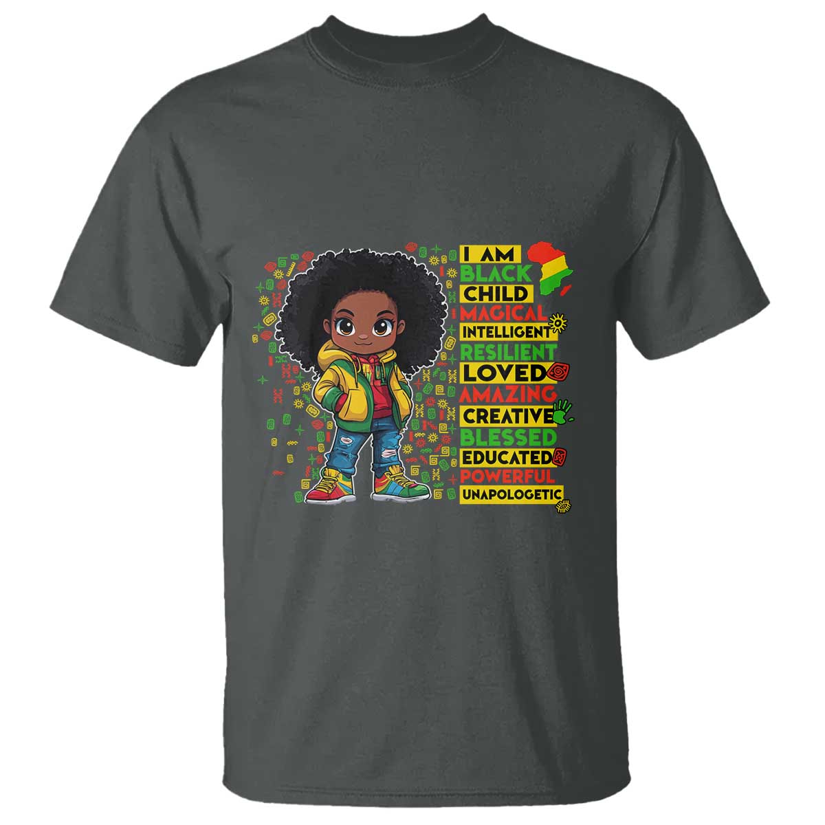 I Am Black Child T Shirt Afro Girl African American Pride Black History Month TS02 Dark Heather Print Your Wear