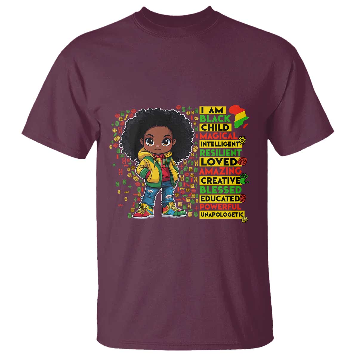 I Am Black Child T Shirt Afro Girl African American Pride Black History Month TS02 Maroon Print Your Wear