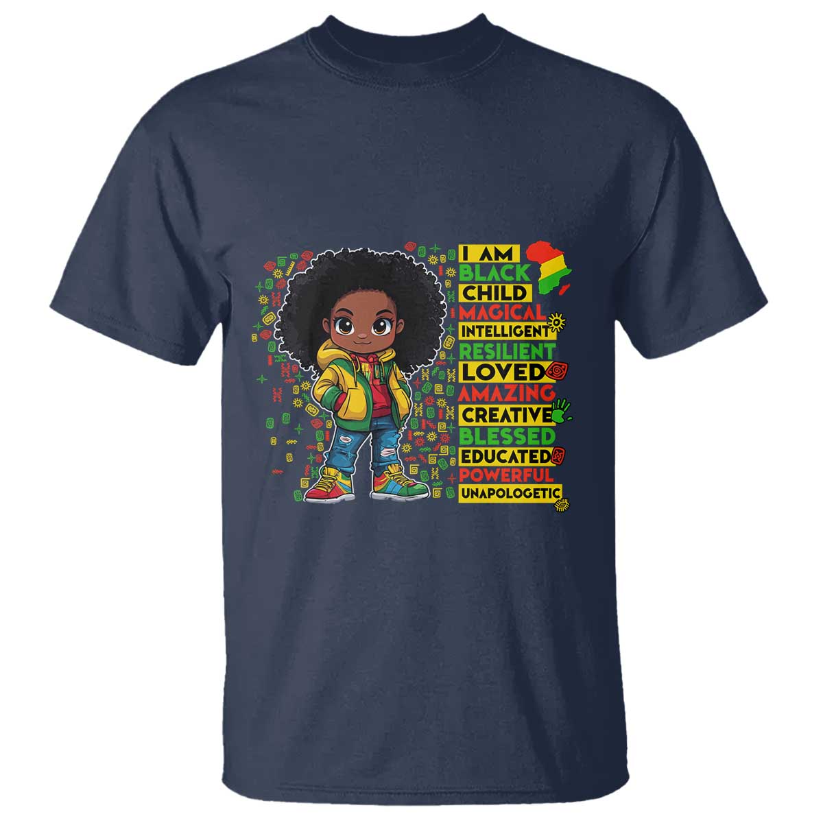 I Am Black Child T Shirt Afro Girl African American Pride Black History Month TS02 Navy Print Your Wear