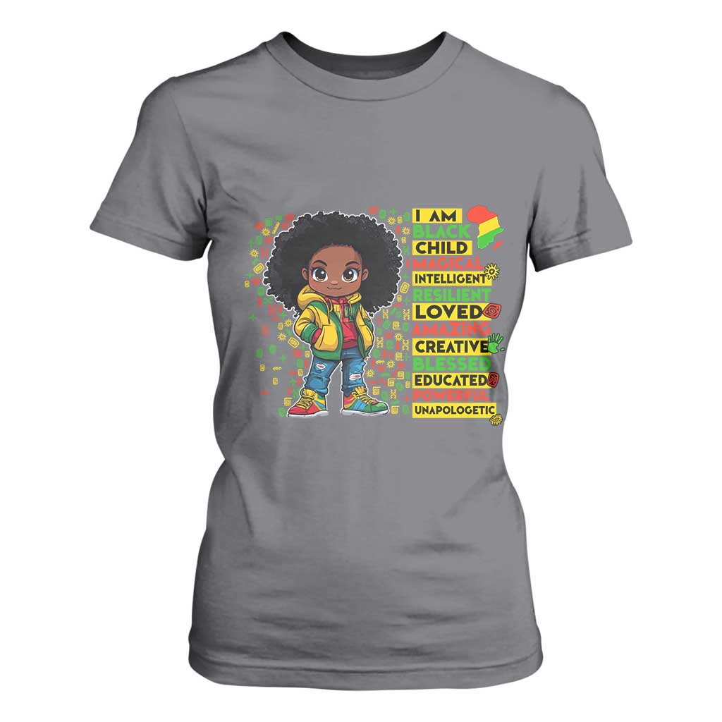 I Am Black Child T Shirt For Women Afro Girl African American Pride Black History Month TS02 Charcoal Print Your Wear