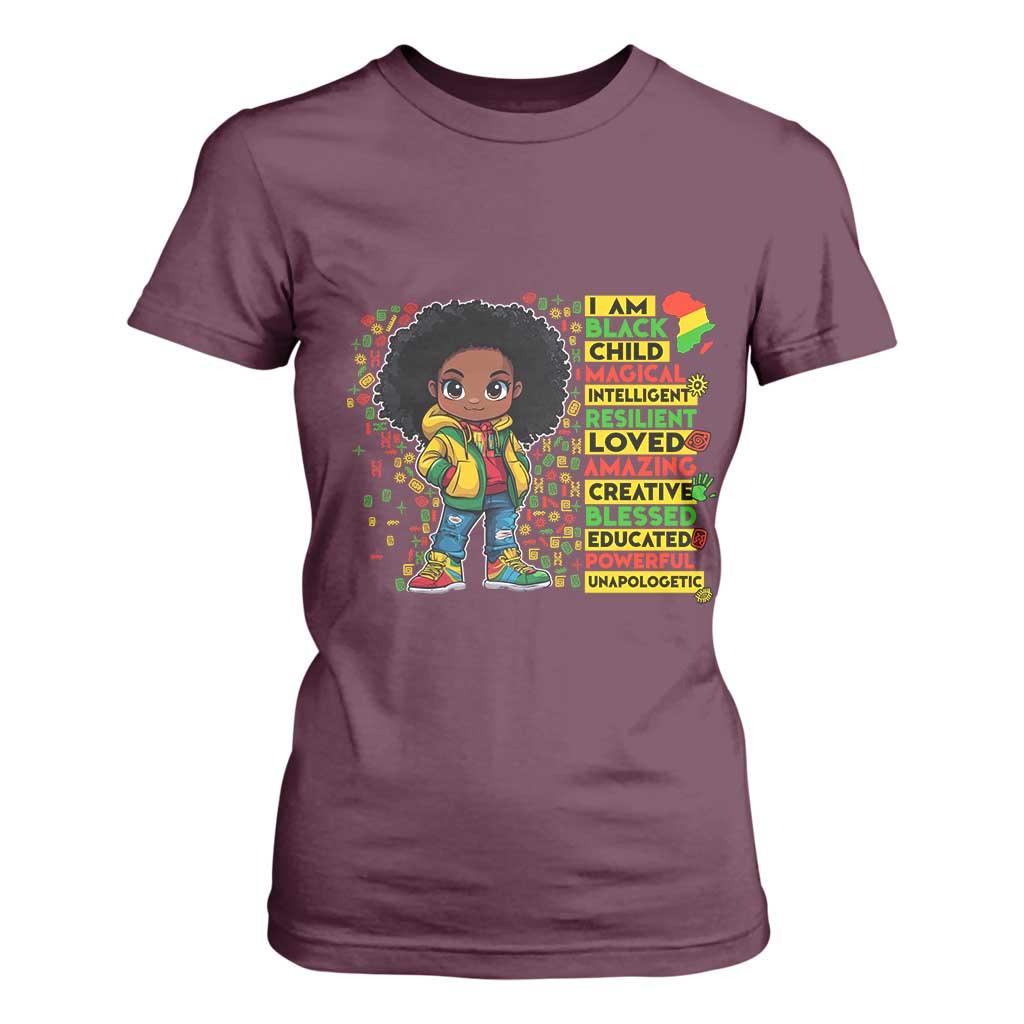 I Am Black Child T Shirt For Women Afro Girl African American Pride Black History Month TS02 Maroon Print Your Wear