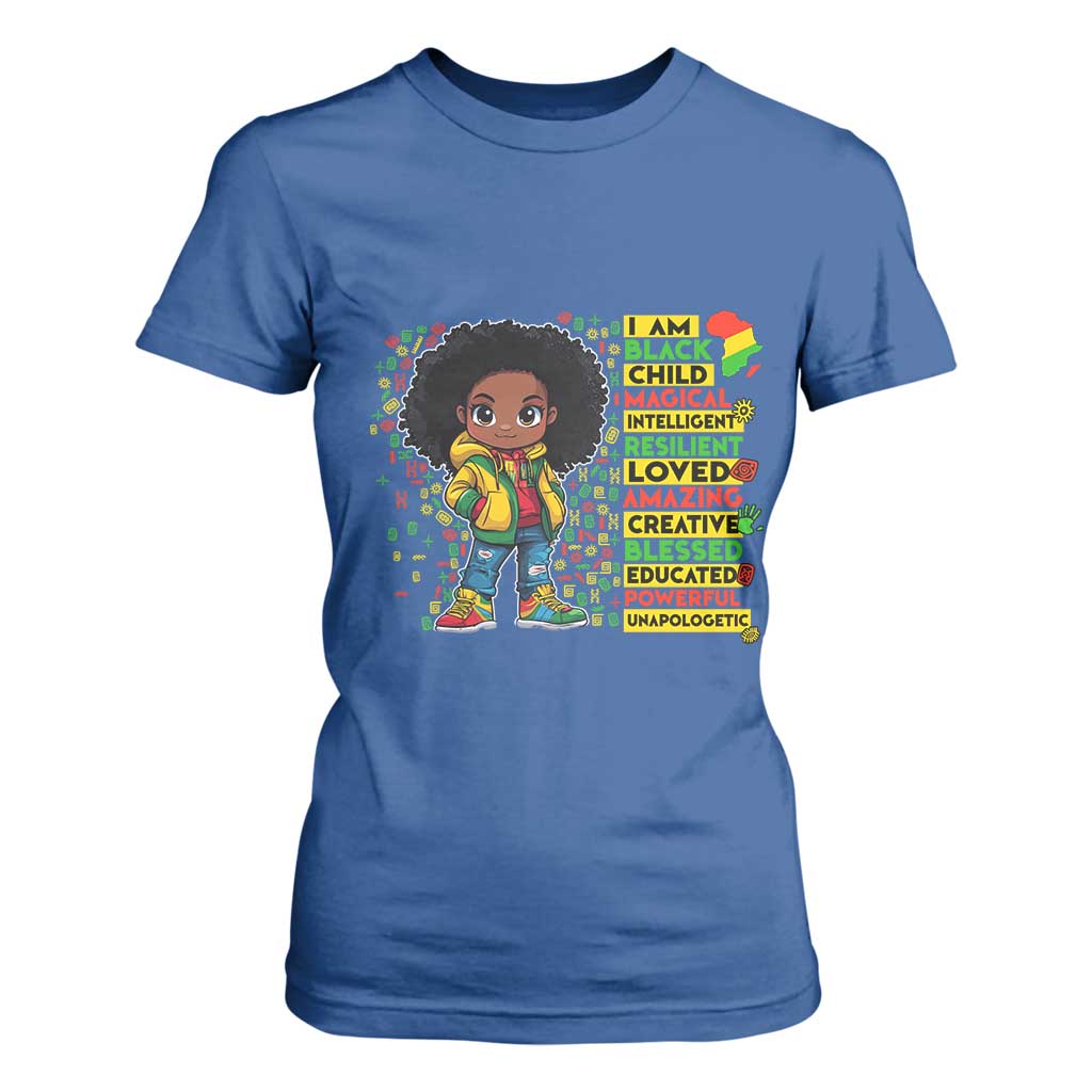 I Am Black Child T Shirt For Women Afro Girl African American Pride Black History Month TS02 Royal Blue Print Your Wear