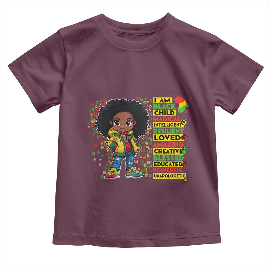 I Am Black Child Toddler T Shirt Afro Girl African American Pride Black History Month TS02 Maroon Print Your Wear