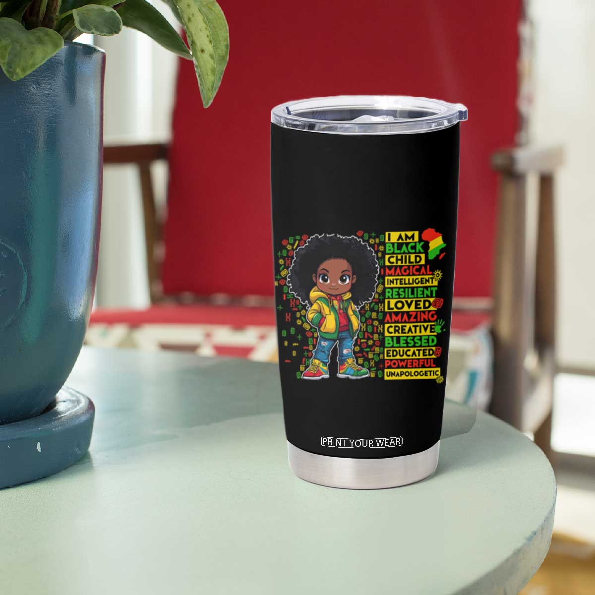 I Am Black Child Tumbler Cup Afro Girl African American Pride Black History Month TS02 Print Your Wear