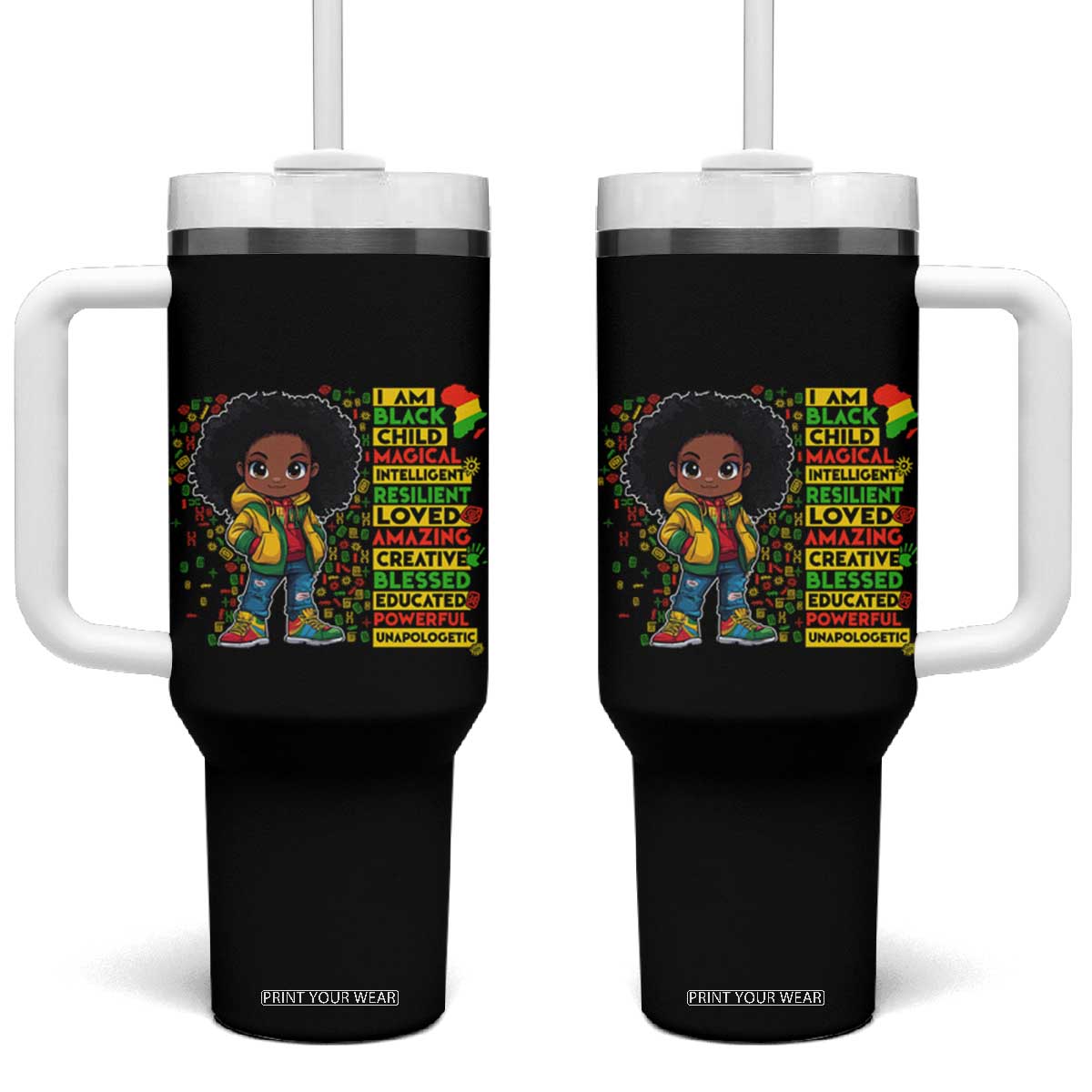 I Am Black Child Tumbler With Handle Afro Girl African American Pride Black History Month TS02 One Size: 40 oz Black Print Your Wear
