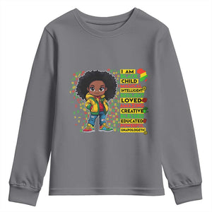 I Am Black Child Youth Sweatshirt Afro Girl African American Pride Black History Month TS02 Charcoal Print Your Wear