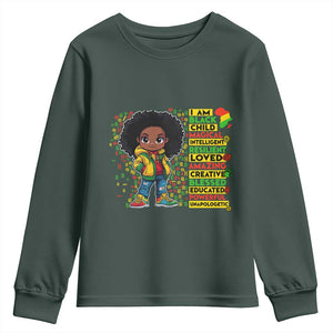 I Am Black Child Youth Sweatshirt Afro Girl African American Pride Black History Month TS02 Dark Forest Green Print Your Wear