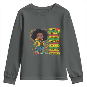 I Am Black Child Youth Sweatshirt Afro Girl African American Pride Black History Month TS02 Dark Heather Print Your Wear