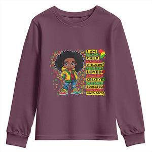 I Am Black Child Youth Sweatshirt Afro Girl African American Pride Black History Month TS02 Maroon Print Your Wear