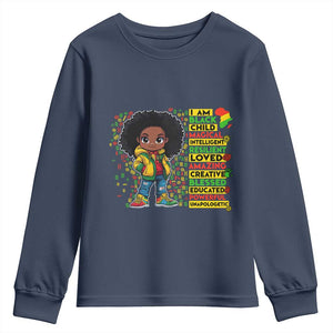 I Am Black Child Youth Sweatshirt Afro Girl African American Pride Black History Month TS02 Navy Print Your Wear