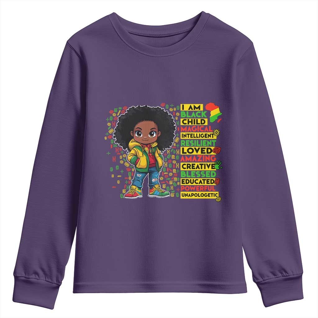 I Am Black Child Youth Sweatshirt Afro Girl African American Pride Black History Month TS02 Purple Print Your Wear