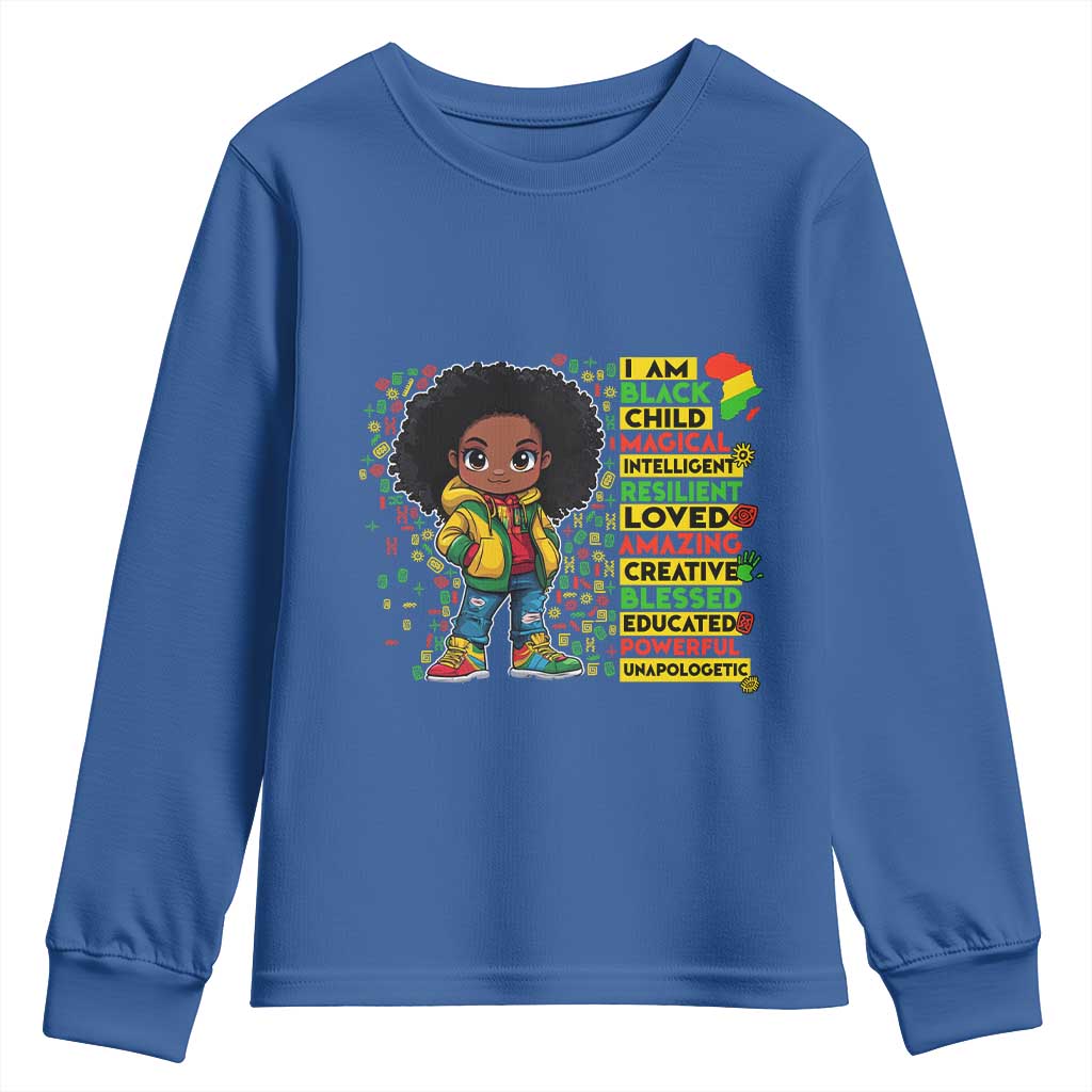 I Am Black Child Youth Sweatshirt Afro Girl African American Pride Black History Month TS02 Royal Blue Print Your Wear