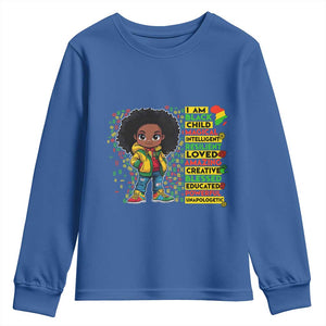 I Am Black Child Youth Sweatshirt Afro Girl African American Pride Black History Month TS02 Royal Blue Print Your Wear