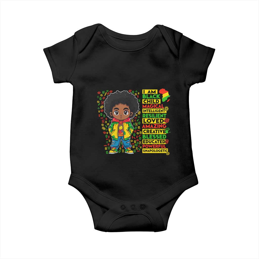 I Am Black Child Baby Onesie Afro Boy African American Pride Black History Month TS02 Black Print Your Wear