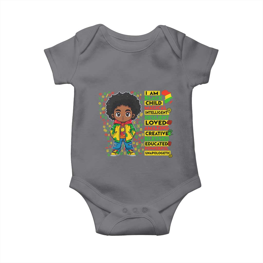 I Am Black Child Baby Onesie Afro Boy African American Pride Black History Month TS02 Charcoal Print Your Wear