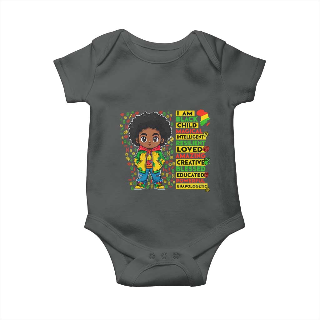 I Am Black Child Baby Onesie Afro Boy African American Pride Black History Month TS02 Dark Heather Print Your Wear