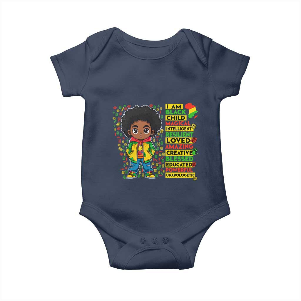 I Am Black Child Baby Onesie Afro Boy African American Pride Black History Month TS02 Navy Print Your Wear