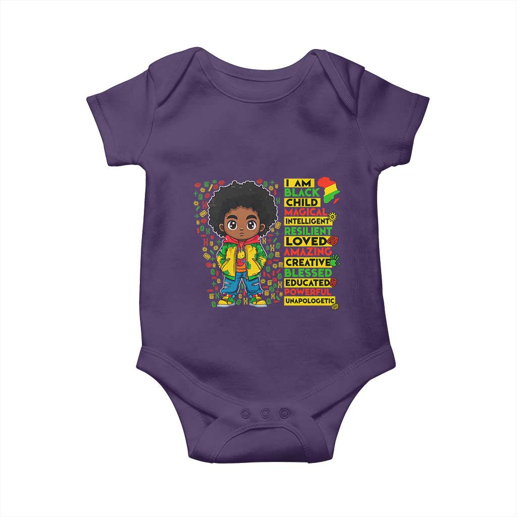 I Am Black Child Baby Onesie Afro Boy African American Pride Black History Month TS02 Purple Print Your Wear