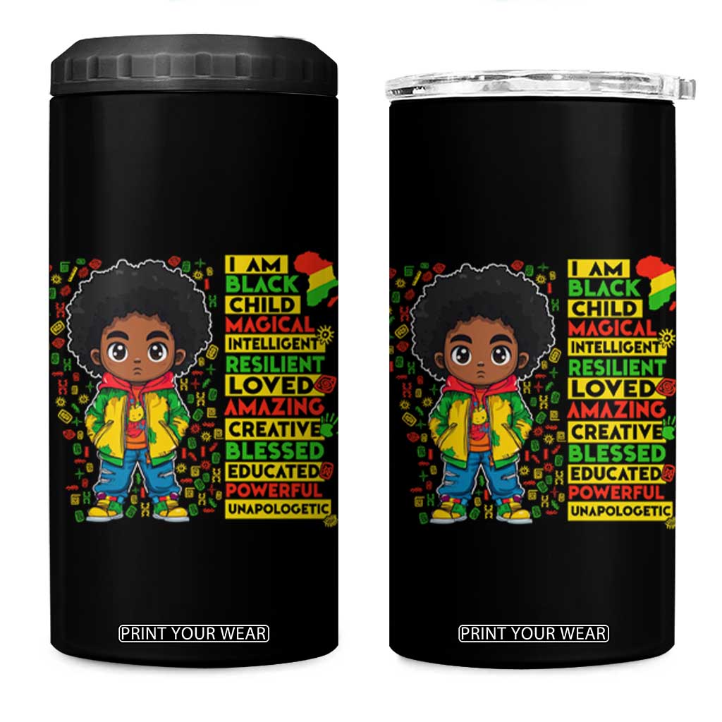 I Am Black Child 4 in 1 Can Cooler Tumbler Afro Boy African American Pride Black History Month TS02 One Size: 16 oz Black Print Your Wear