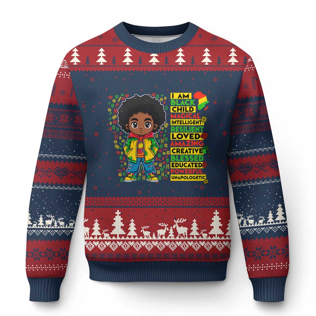 I Am Black Child Ugly Christmas Sweater Afro Boy African American Pride Black History Month TS02 Navy Red Print Your Wear