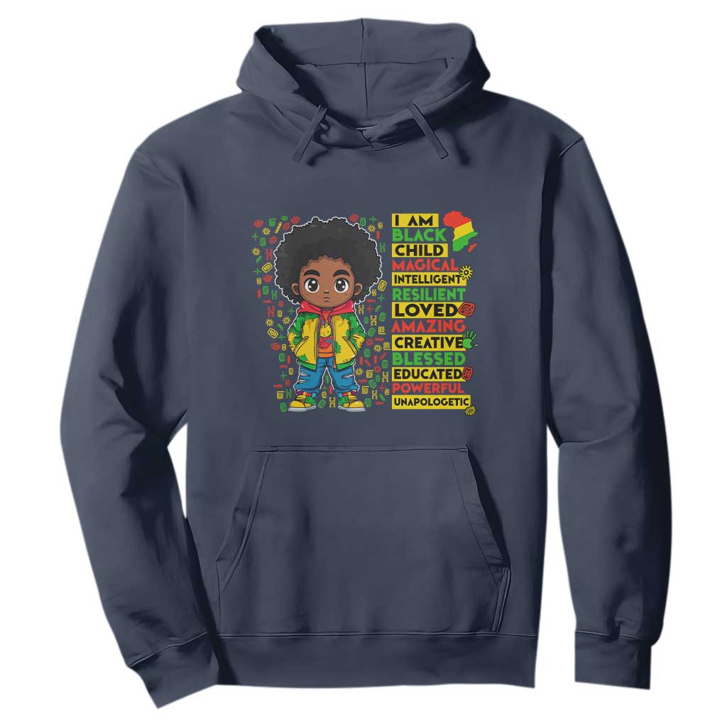 I Am Black Child Hoodie Afro Boy African American Pride Black History Month TS02 Navy Print Your Wear